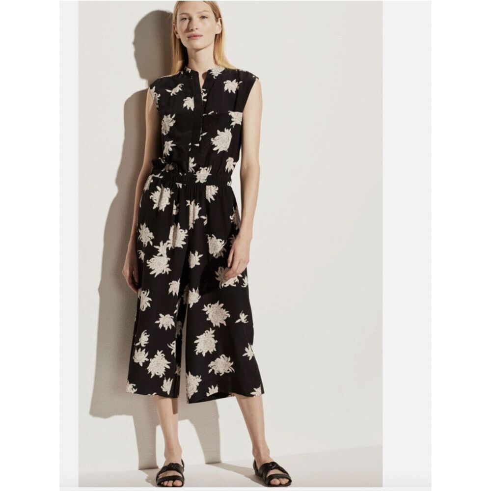 Womens Vince Floral Chysanthemum Cropped Jumpsuit Wide Leg Size XS 100% Silk